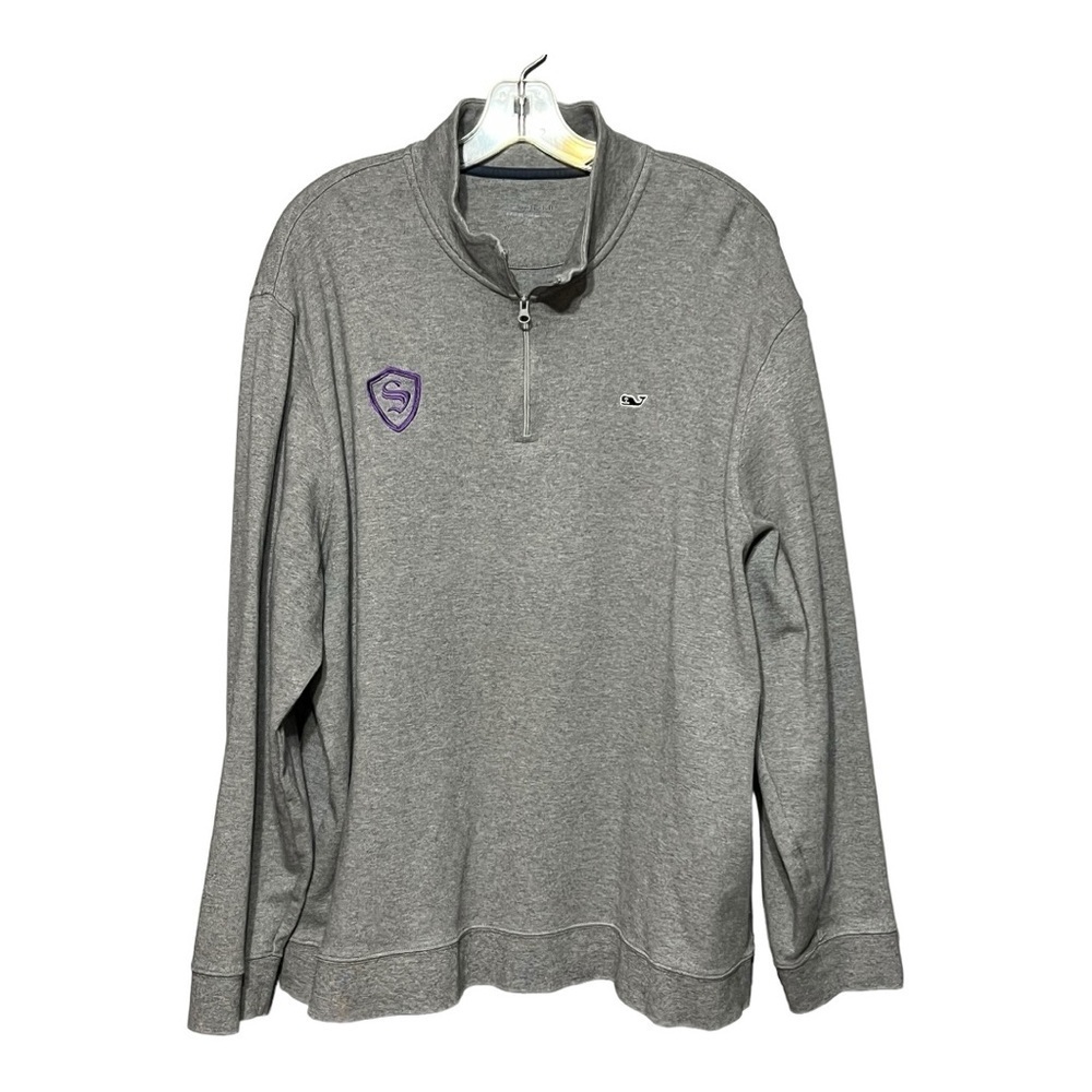 Vineyard Vines Whale Embroidered Quarter Zip Pull-Over Sweater Heather Gray XXL
